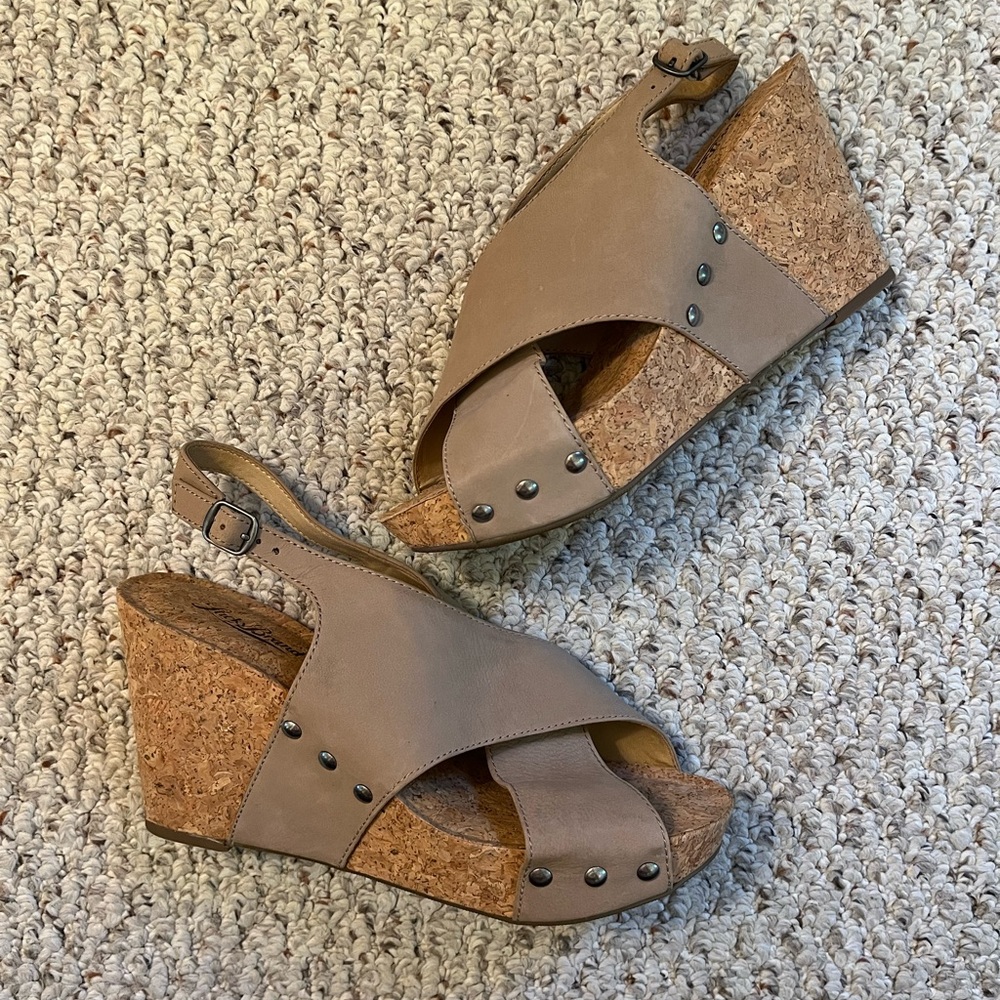 LUCKY BRAND Cork Suede Wedge Sandals - Picture 2 of 14